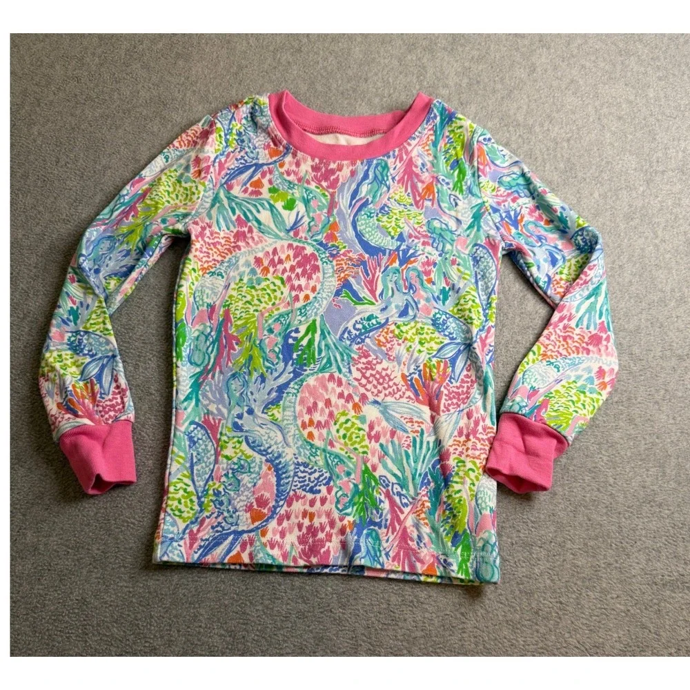 Lilly Pulitzer Pottery Barn Kids Mermaid Pajama Set Pink Blue Girls Size 4
